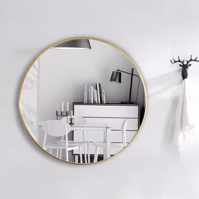 Livingandhome Nordic Round Wall Mirror in Gold, Diameter: 70 cm