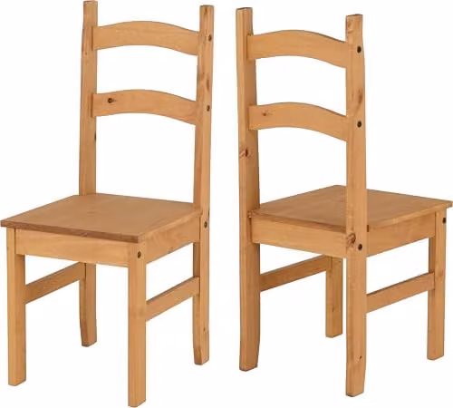 Seconique Budget Mexican Set of 2 Rustic Waxed Pine Dining Chairs in Brown and Sand – 1
