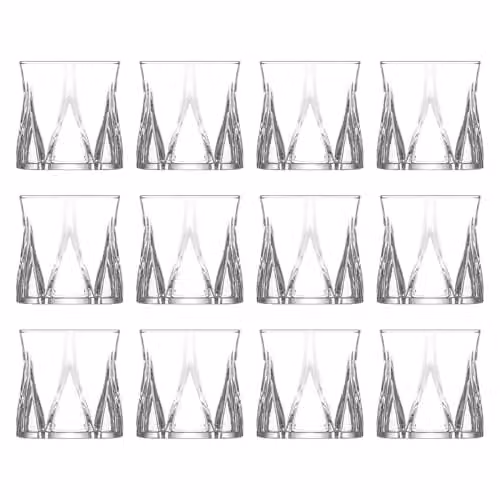 LAV Zoey Transparent Cut Glass Whisky Tumbler Set, 300 ml