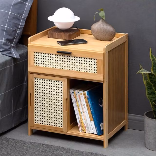 Komore Brown Wooden Scandinavian Style Bedroom Cabinet with Geometric Design