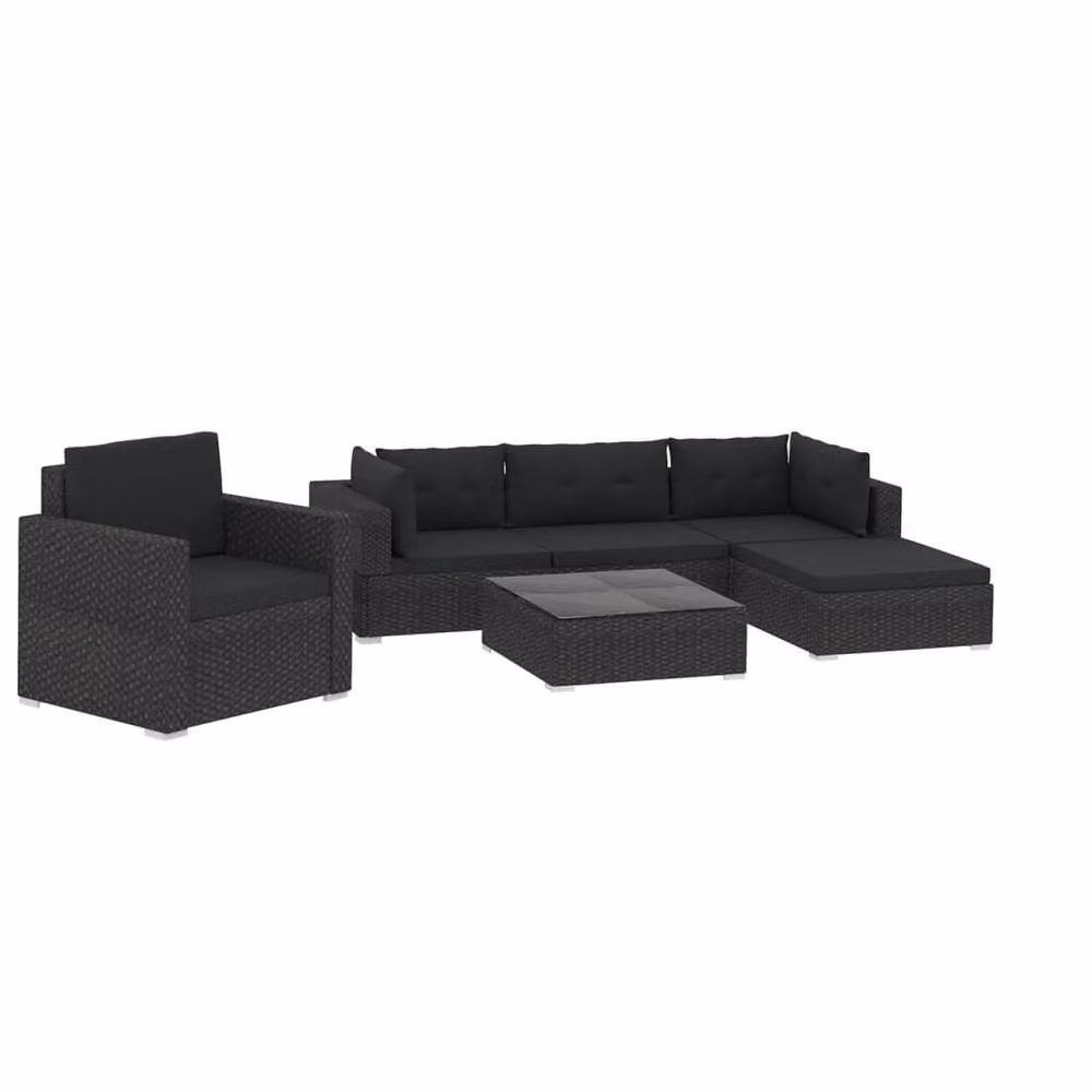 Berkfield Home 6 Piece Black Poly Rattan Garden Lounge Set with Cushions and Ottoman – 2