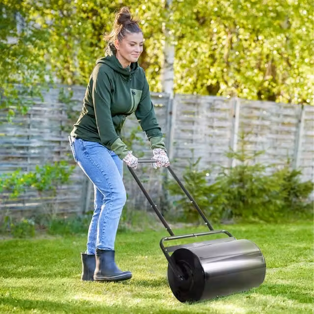 Outsunny Black Steel Manual Combination Push Tow Lawn Roller