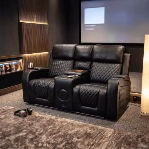 Furnishings For Less UK Felix Black Synthetic Leather Electric Reclining Sofa Suite with 3 Seater and 2 Seater, USB Charging, Cup Holders and LED Lighting – 2