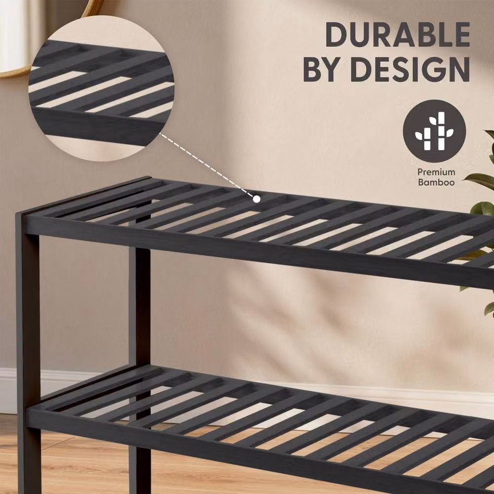 Keplin 5-Tier Bamboo Shoe Rack in Black, W/D/H: 95 x 70 x 24.5 cm – 3
