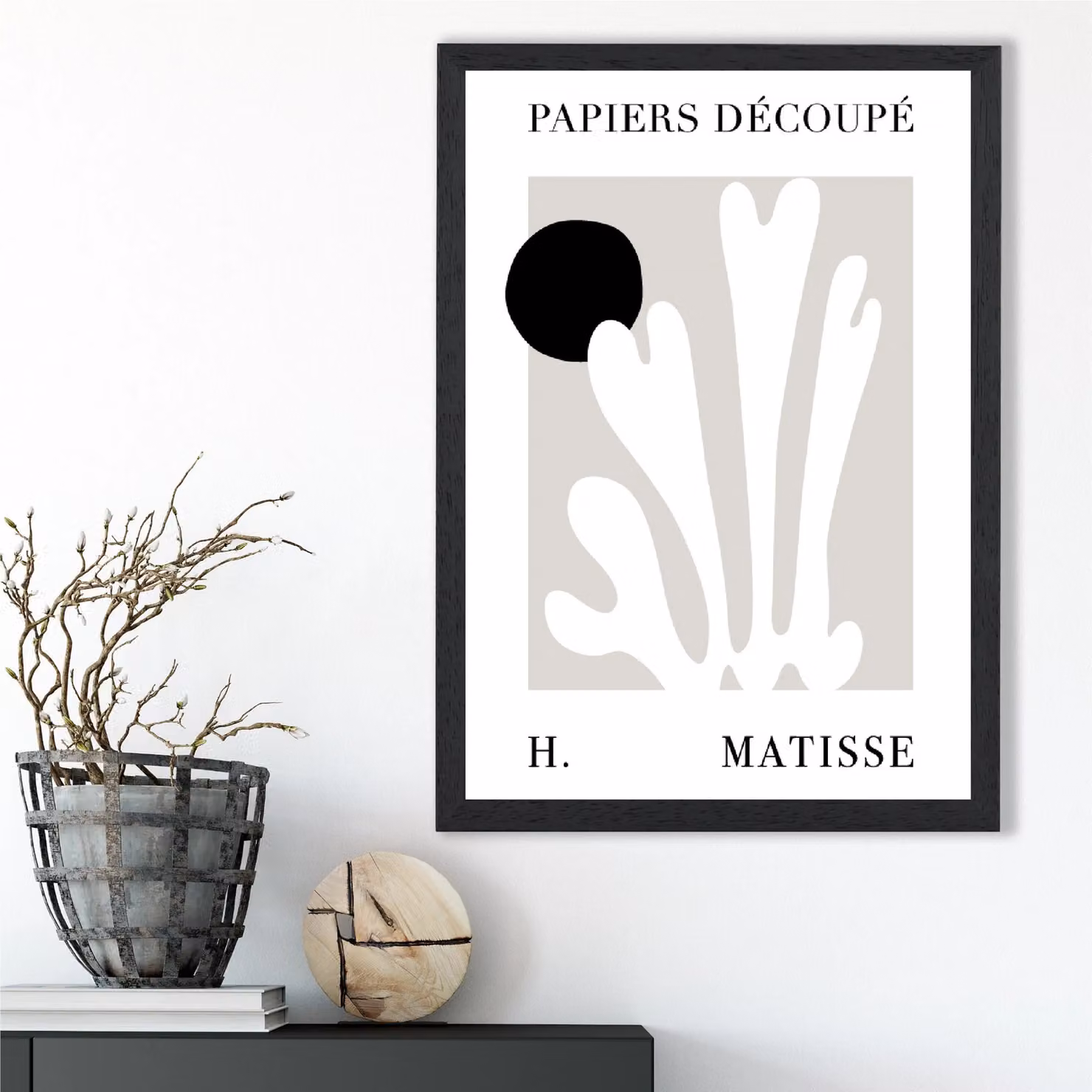 ARTZE Matisse Floral Cutout Beige and Black Framed Botanical Illustration Print – 2
