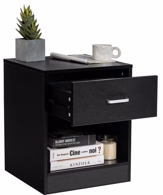 Costway Modern 2-Tier Black Nightstand and End Table