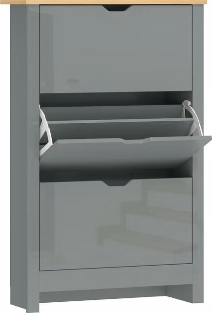 HOMCOM Slim Shoe Cabinet in Grey with 3 Tilting Compartments and Adjustable Shelves for 18 Pairs of Shoes