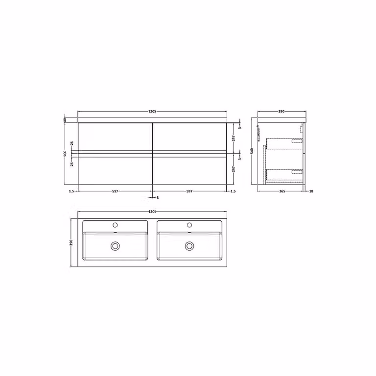 Balterley Mavesyn 4 Drawer Wall Hung Vanity Basin Unit, Satin White, W: 120 cm