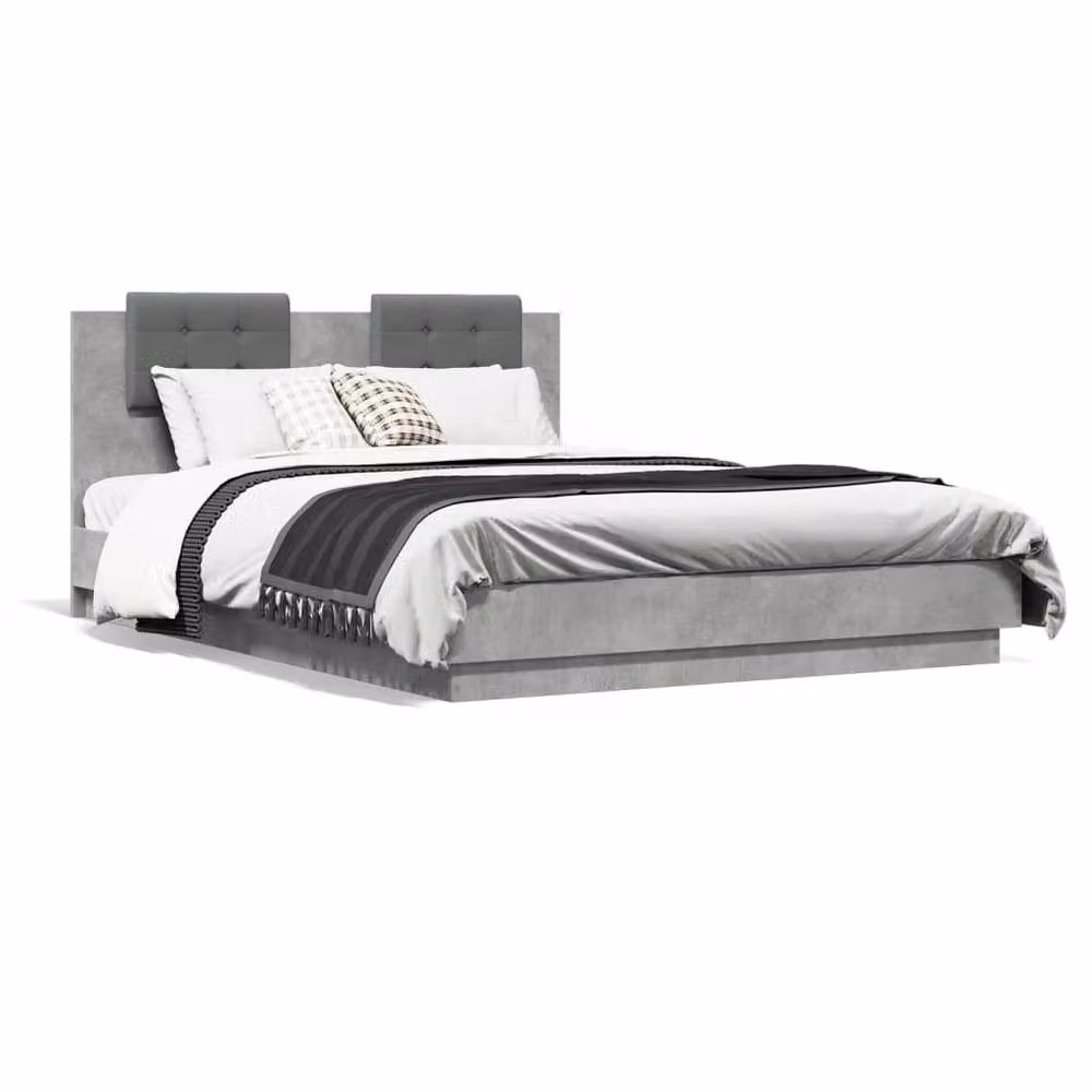 Berkfield Home Durable Upholstered King Size Bed Frame with LED Under-Bed Lighting in Concrete Grey, W/D/H: 150 x 200 x 84 cm – 3