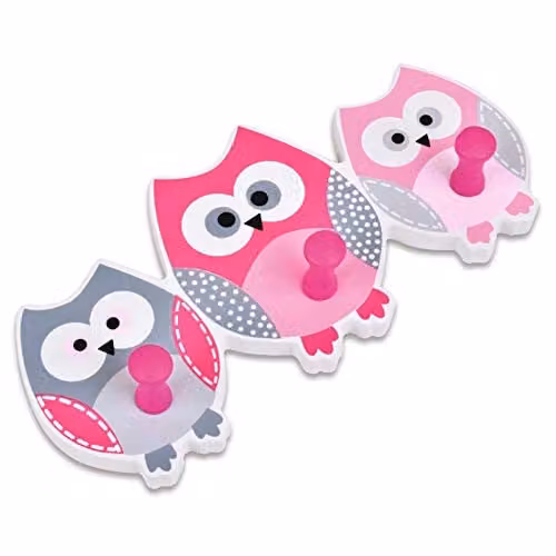 mysmartbuy 3 Owl Wall Mounted Hooks in Pink, Grey and White – 1