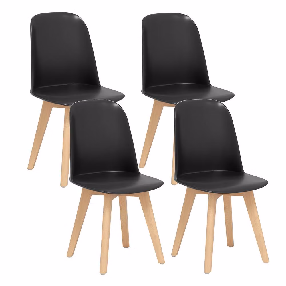 Costway Set of 2 Modern Armless Dining Chairs in Black Synthetic Leather with Beech Wood Legs – 3