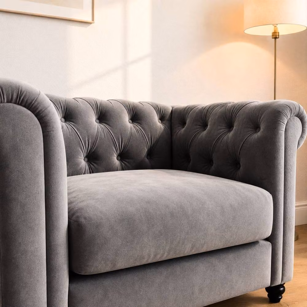 Sofaya Hampton Chesterfield 1 Seater Armchair in Grey Velvet – 2