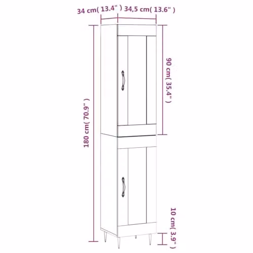 vidaXL Modern Highboard in Concrete Grey with Hinged Doors, W/D/H: 34 x 34 x 180 cm – 2