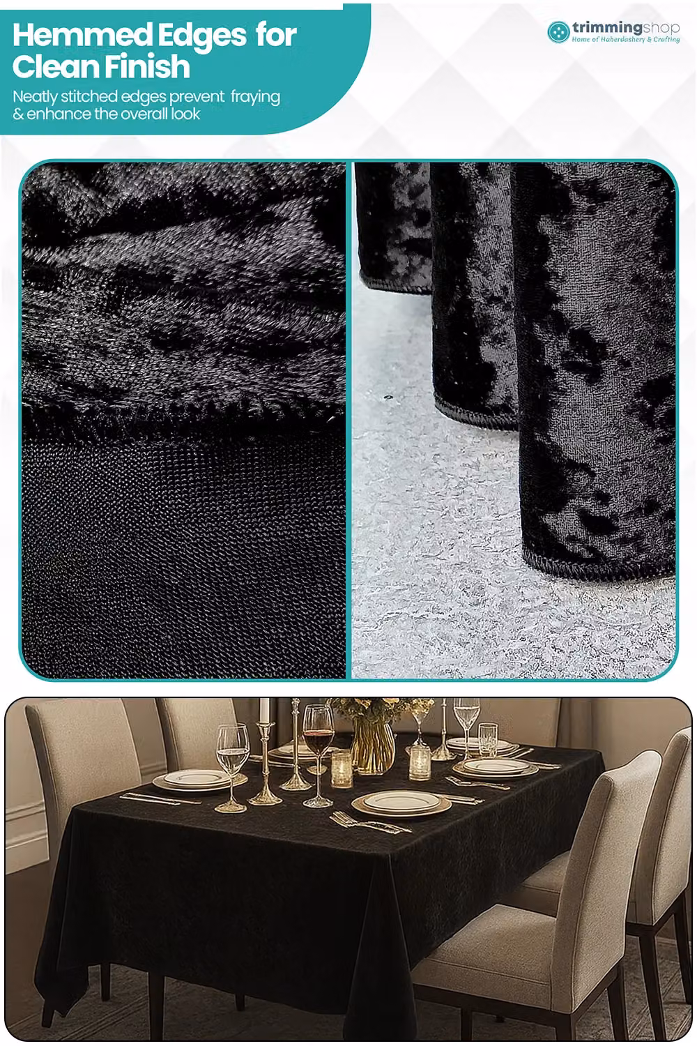 Neel Blue Black Diamond Velvet Rectangular Tablecloth – 4