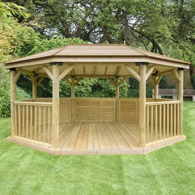 Premium Rustic Oval Gazebo in Forest Brown with Timber and Steel Construction
