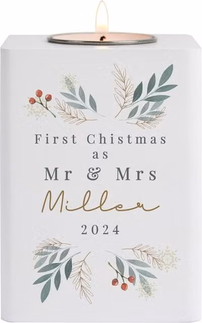 Personalised Memento Company Personalised Christmas Foliage White Tealight Holder