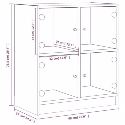 vidaXL Modern Side Cabinet with Glass Doors, Grey, W: 68 cm, D: 37 cm, H: 75.5 cm – 2
