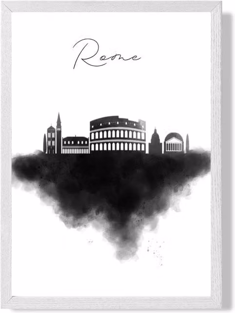 ARTZE Rome Watercolour Skyline City Framed Print, Black and White