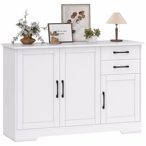 HOMCOM Modern White Sideboard with 2 Drawers and Soft-Close Doors, W/D/H: 120 x 38 x 79 cm