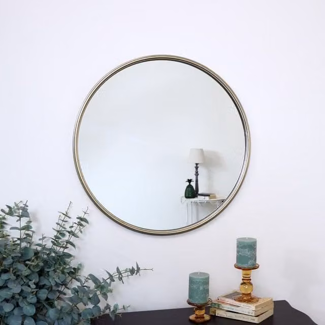 Melody Maison Large Round Champagne Gold Wall Mirror, W/D/H: 70 x 70 x 1 cm