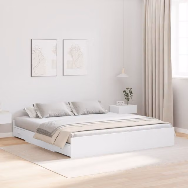 Berkfield Home White Storage Bed Frame with Headboard and Drawers, W/D/H: 200 x 200 cm