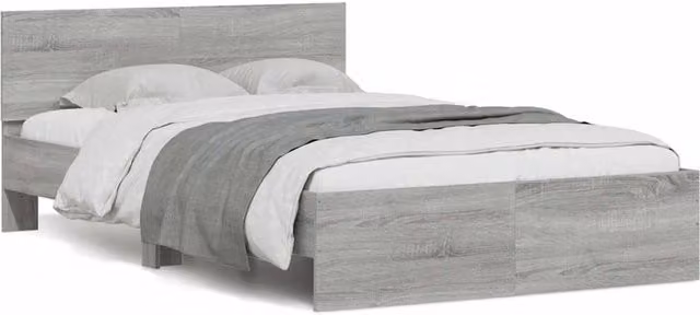 Berkfield Home Double Bed Frame with Headboard, LED Under-Bed Lighting and USB Charging Port, Grey Sonoma, W: 135 cm, L: 190 cm