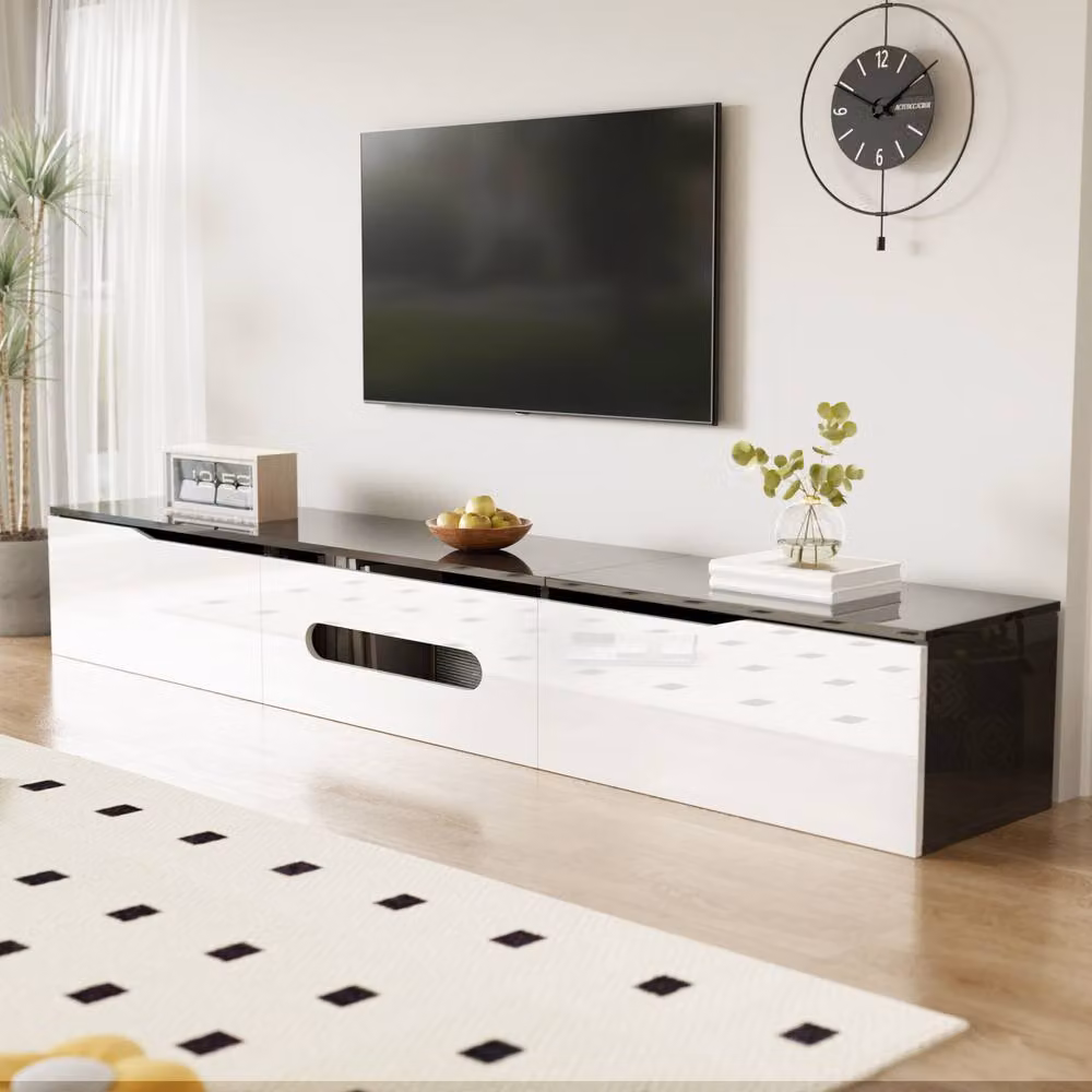 Merax Wall-Mounted High-Gloss TV Stand with Adjustable LED in White – 5