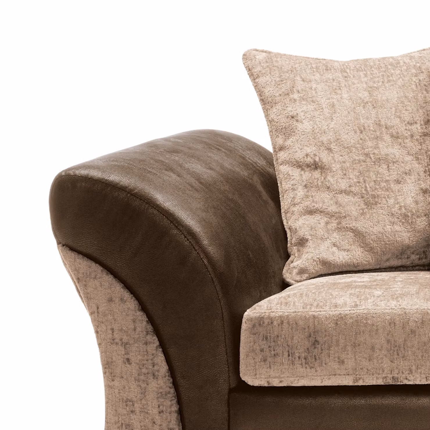 Abakus Direct Farrow 2 Seater Corner Sofa in Brown and Beige Leather and Chenille Fabric – 3