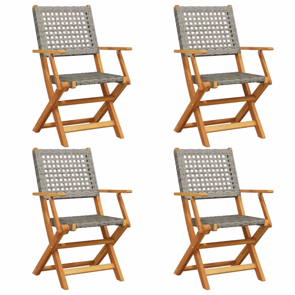 Berkfield Home Set of 4 Grey Poly Rattan and Acacia Wood Folding Garden Chairs – 2