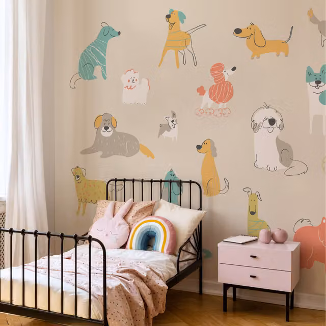 Origin Murals Happy Dogs Wall Mural in Citrus Gold and Yellow