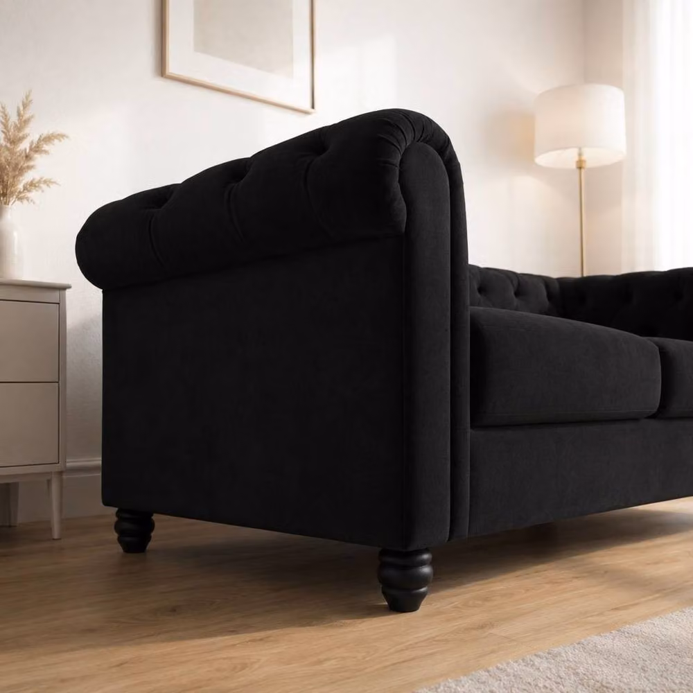 Sofaya Hampton 2 Seater Chesterfield Sofa in Black Velvet – 3