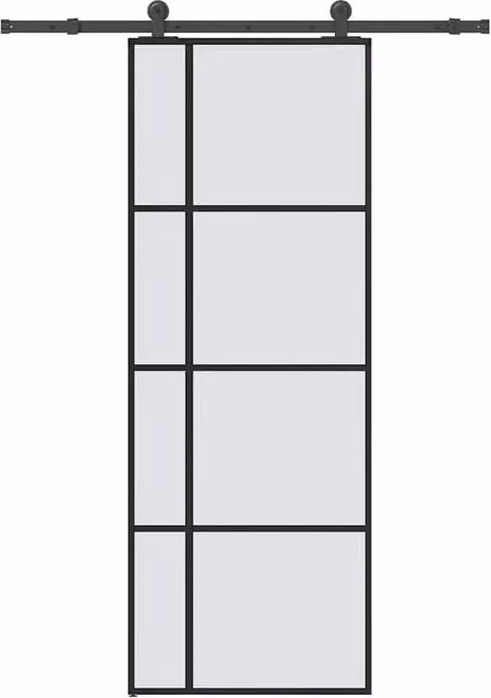 Berkfield Home Modern Sliding Door with Hardware Set, Black ESG Glass and Aluminium, W: 76 cm, H: 205 cm