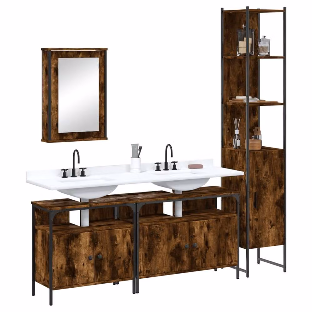 Berkfield Home 4 Piece Industrial Bathroom Furniture Set in Brown Smoked Oak – 2