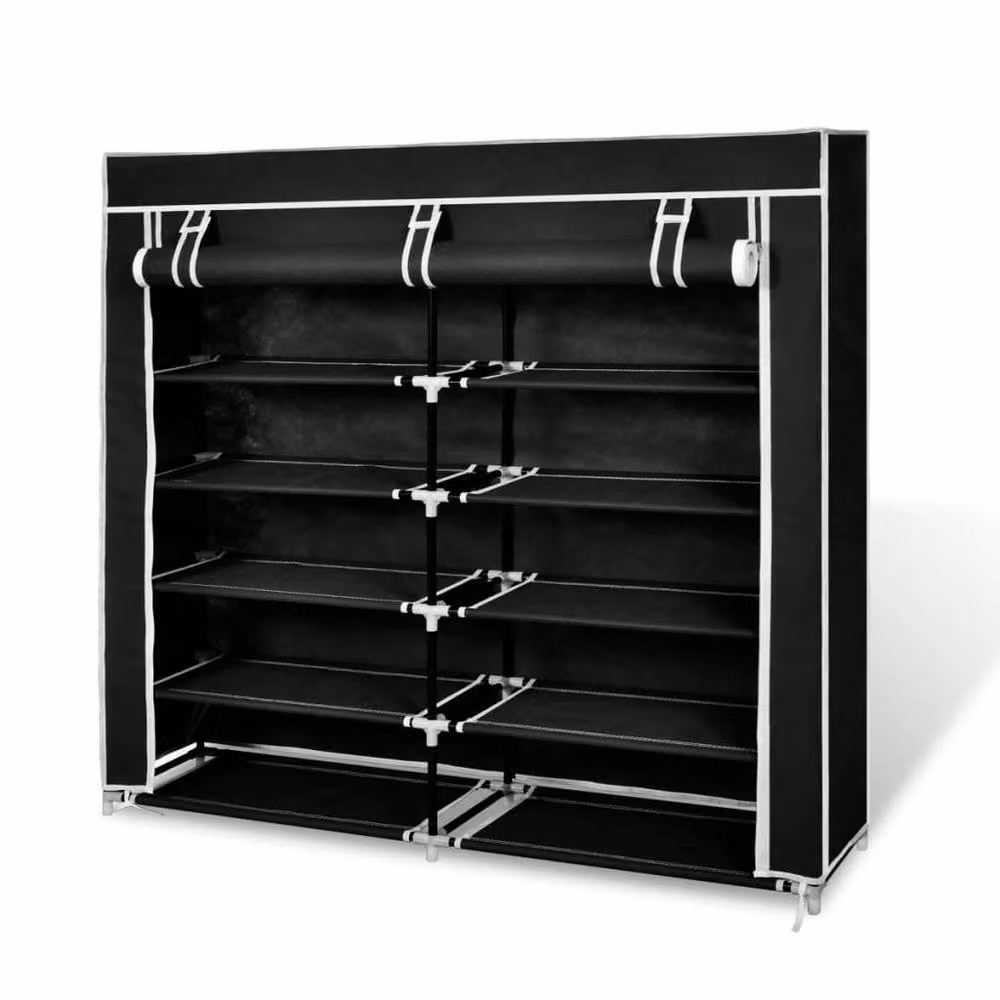 Berkfield Home Fabric Shoe Cabinet with Cover, Black, W/D/H: 115 x 28 x 110 cm – 2