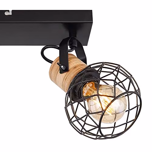 Globo Lighting Industrial Adjustable Ceiling Spotlight with Wood and Metal Mesh Shades in Matt Black and Brown – 5
