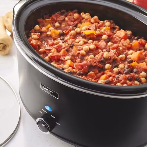 Cooks Professional Slow Cooker with Glass Lid and Keep Warm Function, 8 Litres, Black and Transparent – 4