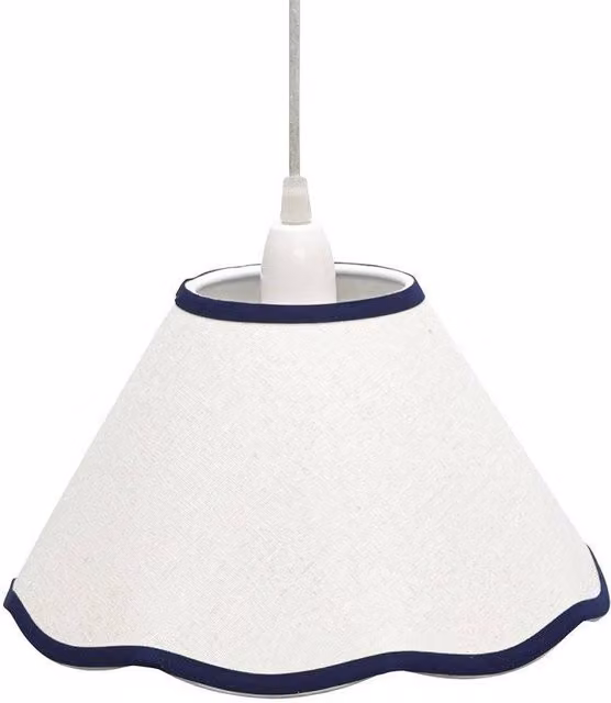 First Choice Lighting Libby Round Fabric Pendant Lamp Shade in White and Blue, Diameter: 27 cm – 1