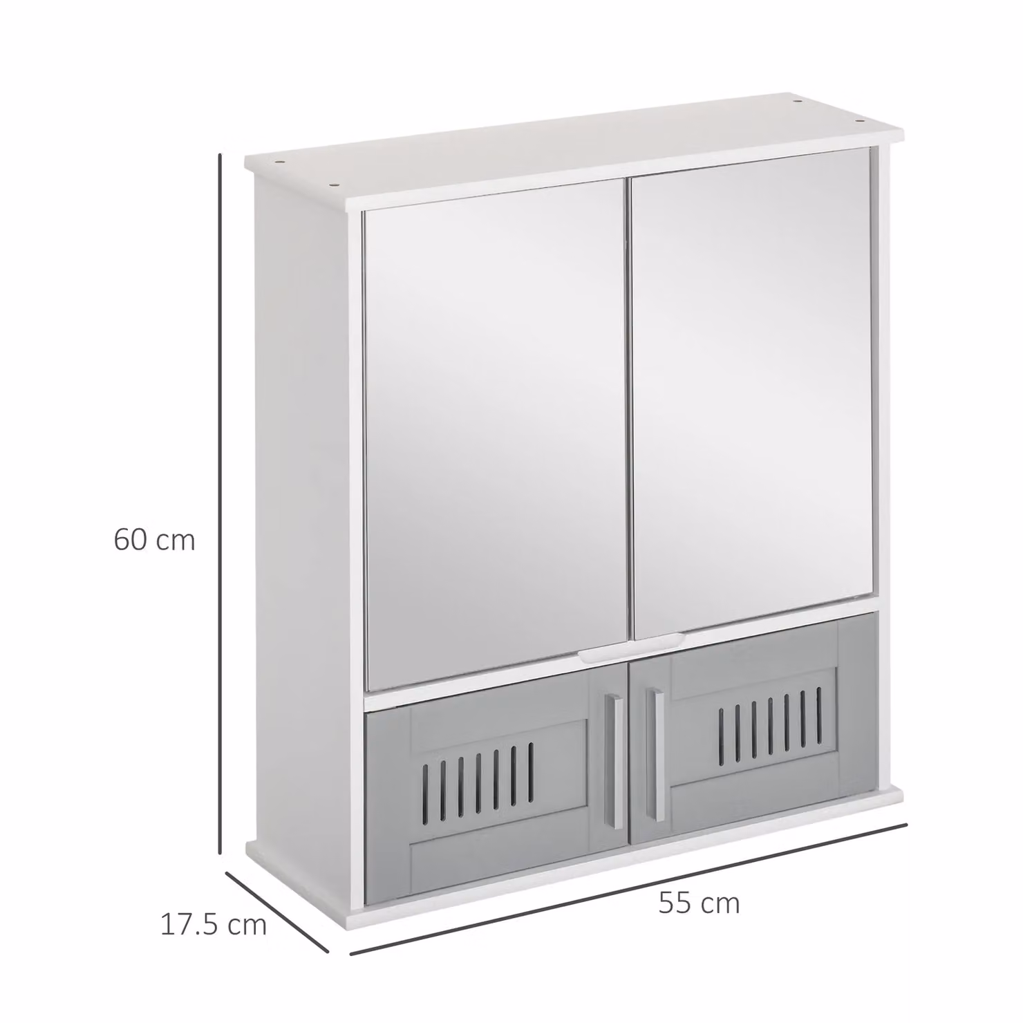 Kleankin Grey Lacquered Wall Mounted Bathroom Mirror Cabinet with Double Hinged Doors – 2