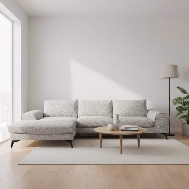 Abakus Direct Venice Chenille L-Shaped Corner Sofa in Grey, Left Facing – 1