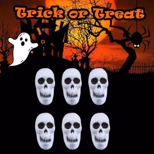 VFM e-Store White Skull and Pumpkin Set of Six Plastic Halloween Party Decorations – 5
