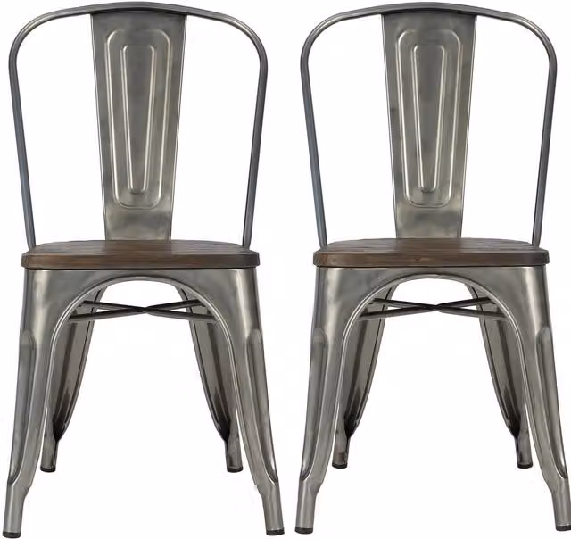 Fusion Metal and Wood Dining Chairs, 2 Pieces, Grey Antique Gunmetal