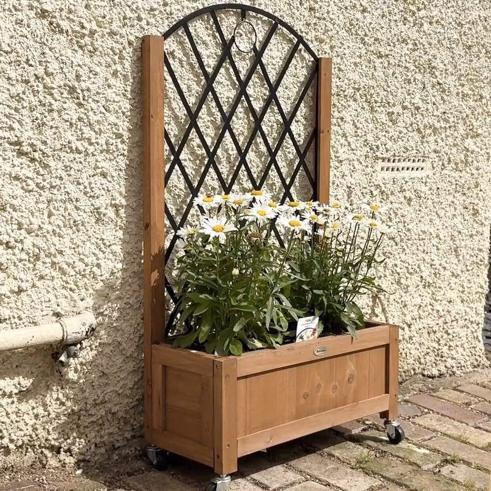 NESTLUNE Pack of 2 Brown Wooden Raised Bed Outdoor Planters – 5