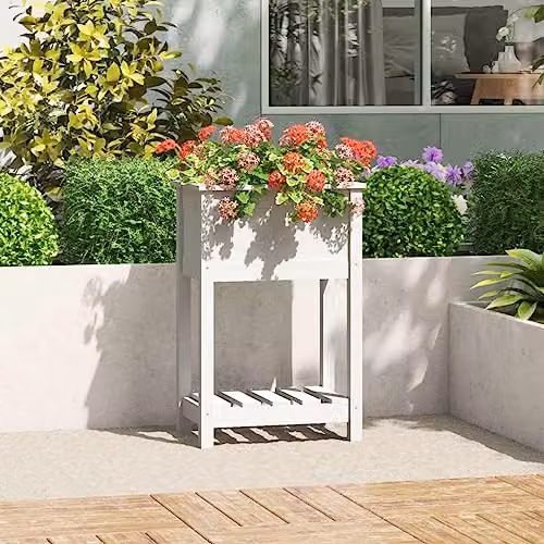 vidaXL Planter with Shelf in White Solid Pine Wood W/D/H: 54 x 34.5 x 81 cm – 2