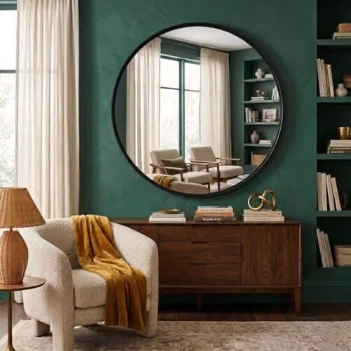 DEENZ Round Black Wall Mirror with Minimalist Aluminium Frame, Diameter: 50 cm – 1