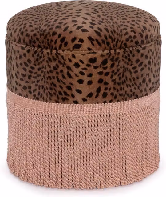 House of Hackney Savanna Velvet Bottoman Ottoman in Cosmos Brown with Animal Print