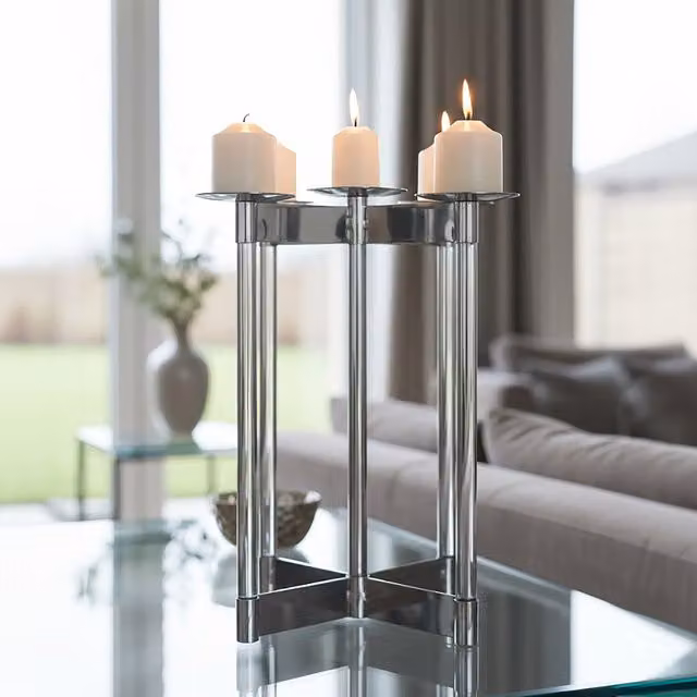 Orsina Lucita Silver Pillar Candelabra