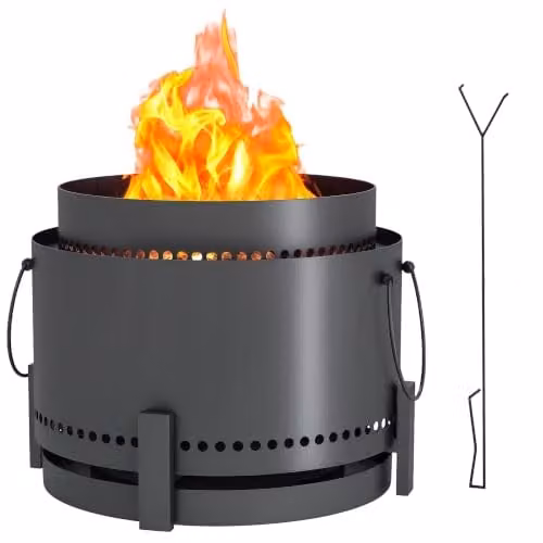 Outsunny Smokeless Wood Burning Fire Pit in Dark Grey, Diameter: 37 cm