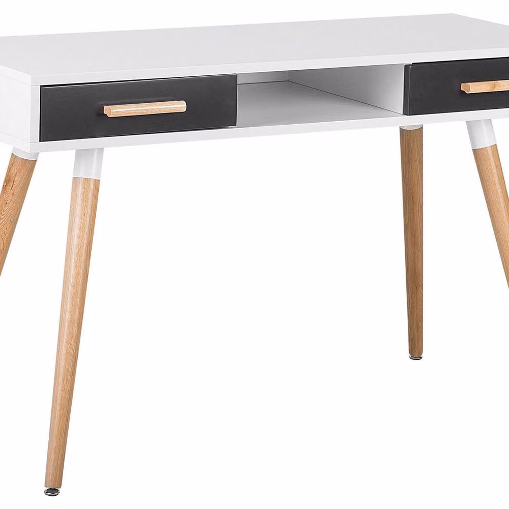 Wyld and Coco Compact White Writing Desk with Oak Legs, W: 120 cm, D: 45 cm, H: 75 cm – 2