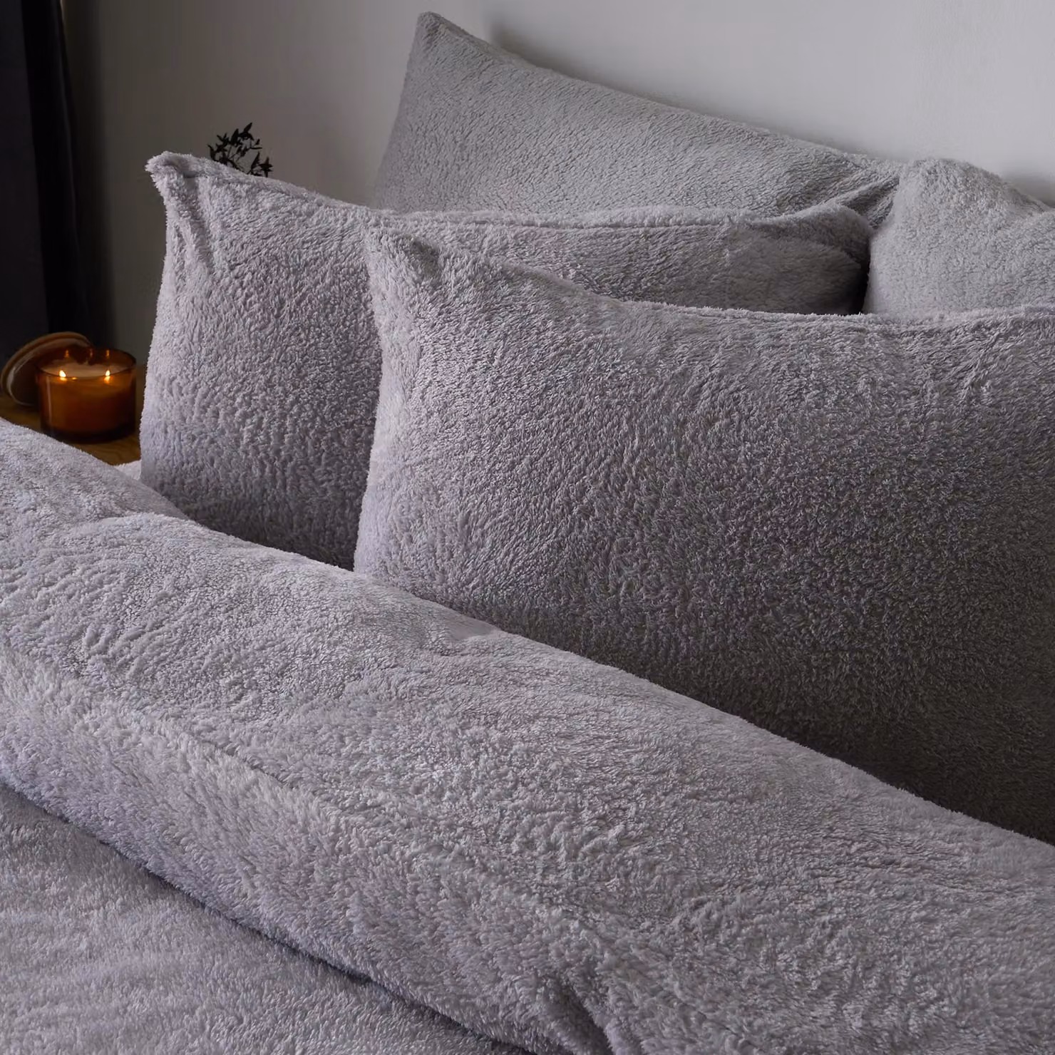 Brentfords Teddy Fleece Duvet Cover and Pillowcase Set in Silver Grey, W: 140 cm, L: 200 cm – 2