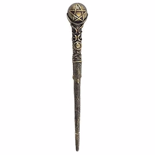 Something Different Bronze Pentagram Wand, Antique Geometric Design, H 24 cm x W 3 cm